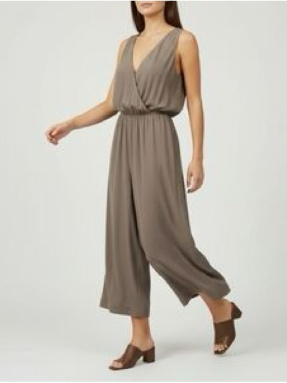 Aritzia Taupe Sleeveless Wide-Leg Surplice Jumpsuit